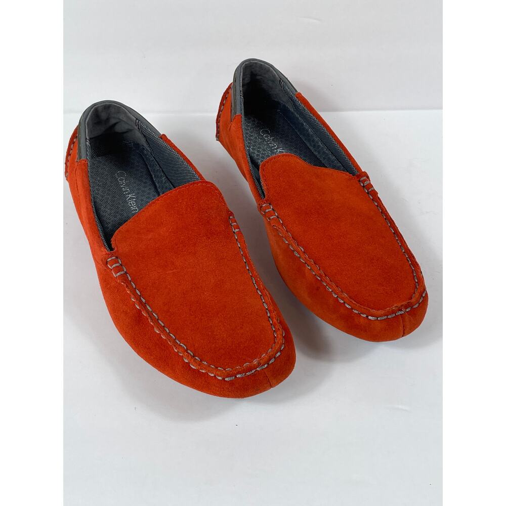 Calvin Klein Men's Maverick Suede Slip-On Driving Loafer Orange 7.5